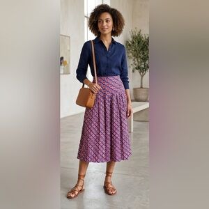 NWOT Kensie Geometric A-Line Midi Skirt in Pink and Blue